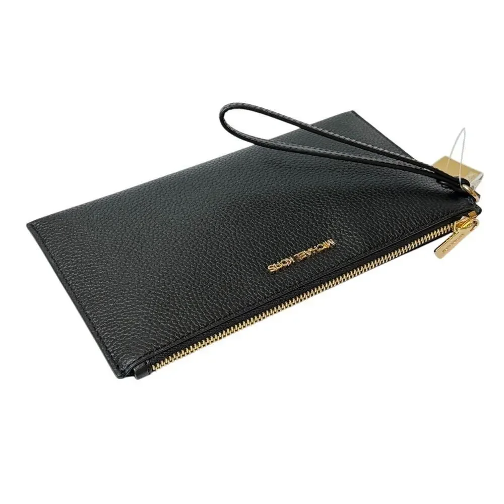 MICHAEL KORS Jet Set Large Leather Clutch Wristlet in Black New w/ Tag MSRP $258